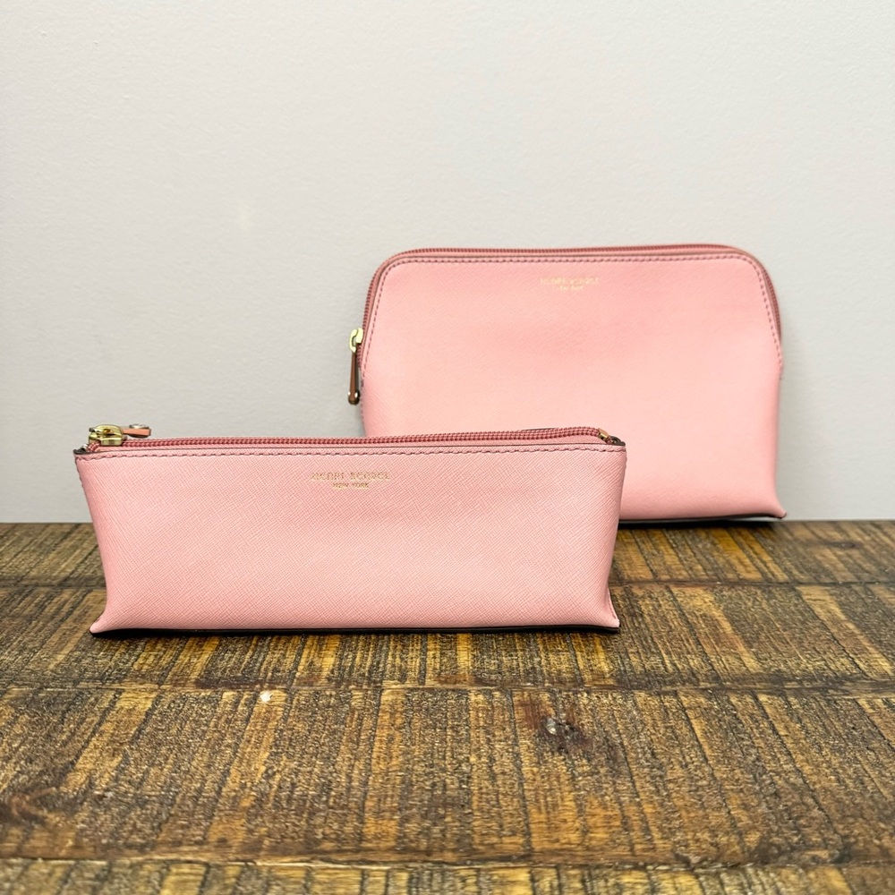Henri Bendel West 57th Cosmetic Case Set blush pink saffiano leather